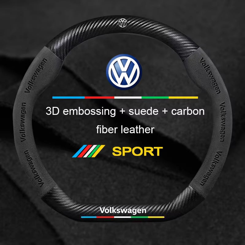 Car Anti-Slip Suede Steering Wheel Cover for Passat Golf GTI Beetle Tiguan Touareg Polo T-ROC ID.3 ID.4 Jetta T-Cross
