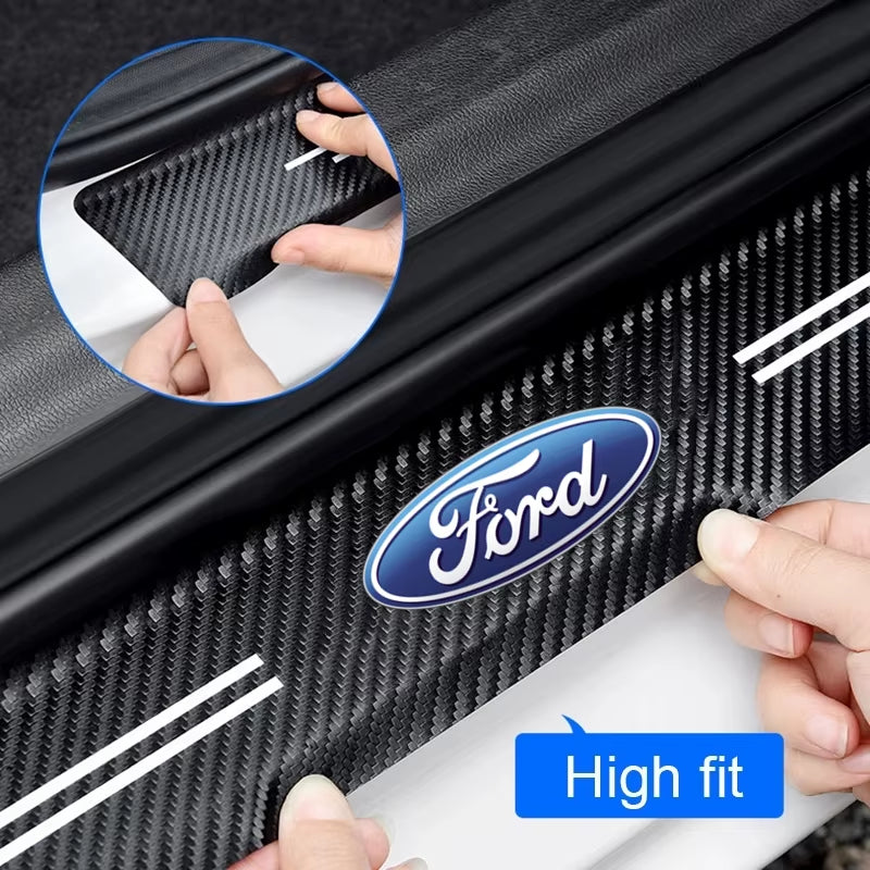 60X7CM Carbon Fiber Car Door Threshold Protective Sticker for Fiesta C-Max Kuga Ranger Raptor KA Fusion ST Transit Edge