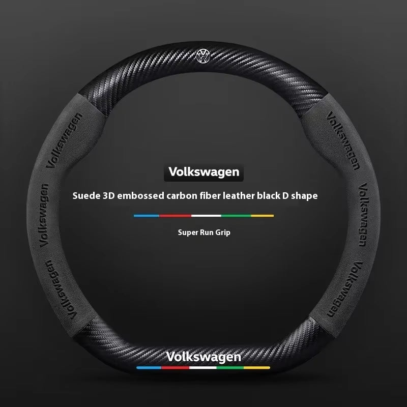 Car Anti-Slip Suede Steering Wheel Cover for Passat Golf GTI Beetle Tiguan Touareg Polo T-ROC ID.3 ID.4 Jetta T-Cross