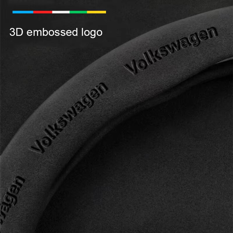 Car Anti-Slip Suede Steering Wheel Cover for  Passat Golf GTI Beetle Tiguan Touareg Polo T-ROC ID.3 ID.4 Jetta T-Cross