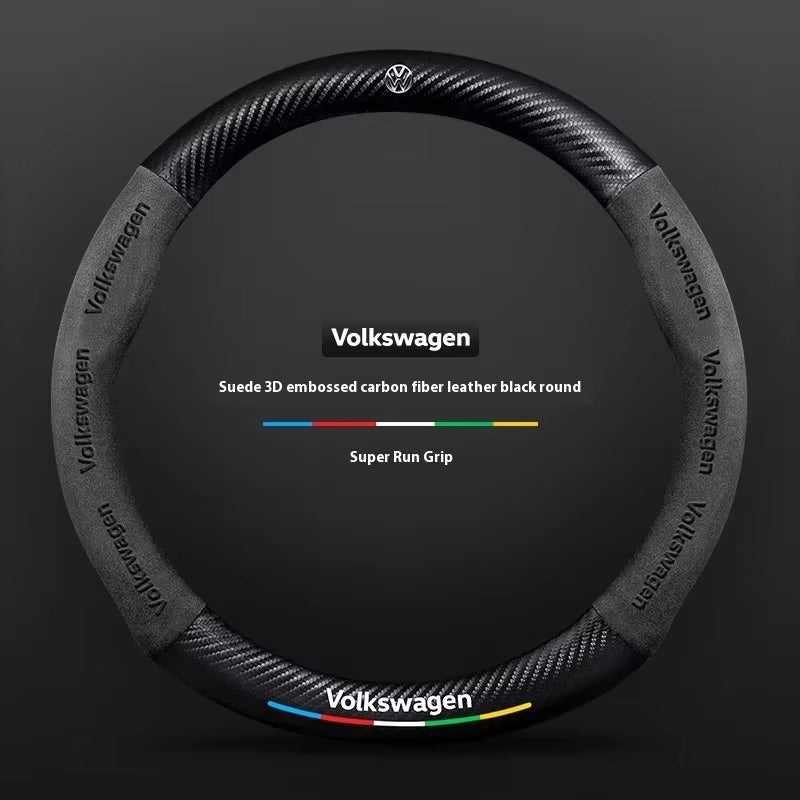 Car Anti-Slip Suede Steering Wheel Cover for  Passat Golf GTI Beetle Tiguan Touareg Polo T-ROC ID.3 ID.4 Jetta T-Cross