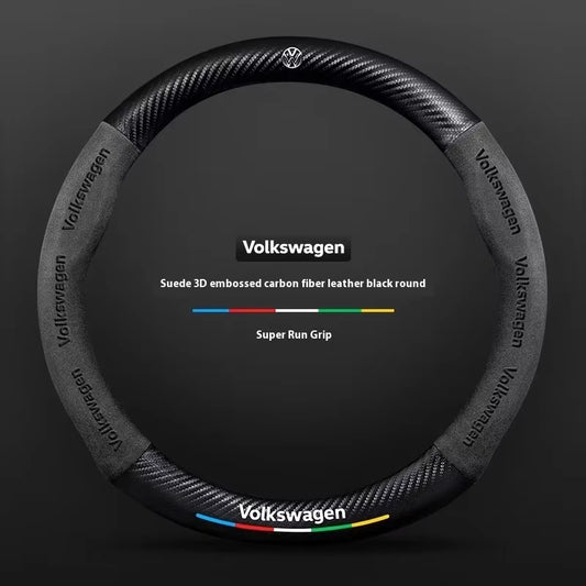 Car Anti-Slip Suede Steering Wheel Cover for  Passat Golf GTI Beetle Tiguan Touareg Polo T-ROC ID.3 ID.4 Jetta T-Cross