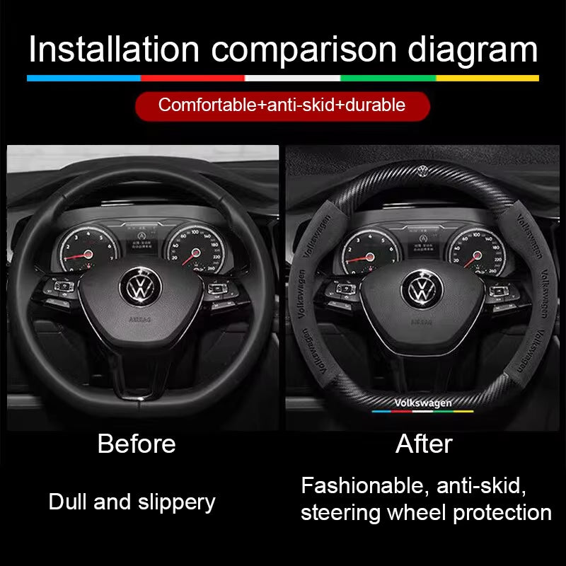 Car Anti-Slip Suede Steering Wheel Cover for  Passat Golf GTI Beetle Tiguan Touareg Polo T-ROC ID.3 ID.4 Jetta T-Cross